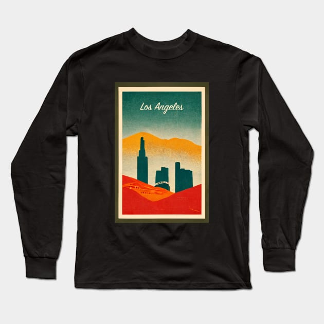 Los Angeles Retro Travel Long Sleeve T-Shirt by Retro Travel Design